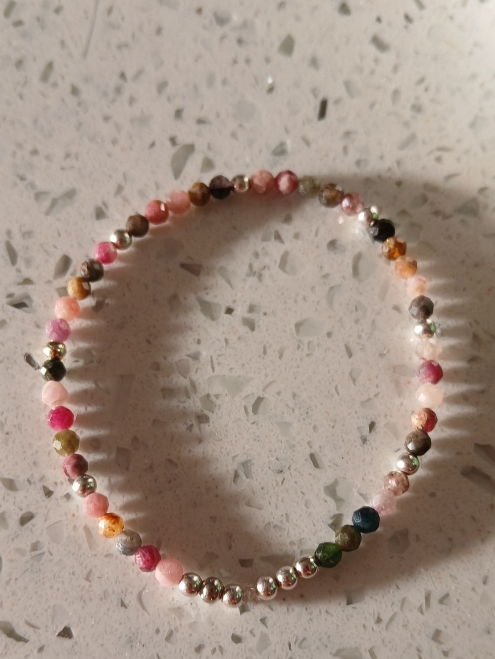 Multicolor Tourmaline Natural Stone Beaded Bracelet With Sterling Silver Accent